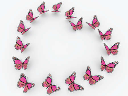 pink butterflies isolated on white background and soft shadowsの写真素材