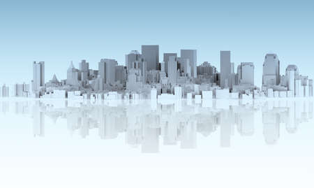 abstract city isolated on mirror floorの写真素材