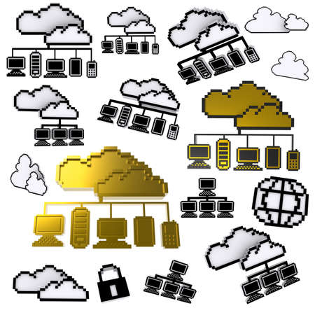 cloud network pixel icon on white backgroundの写真素材