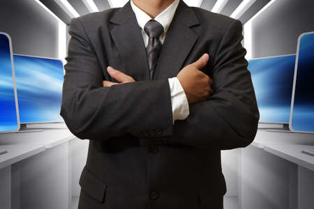 business man and computer roomの写真素材
