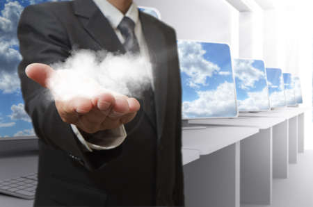 business man hand shows cloud network conceptの写真素材