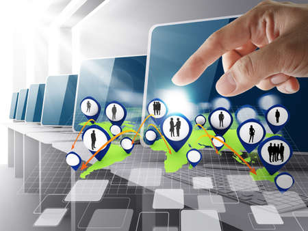 hand point to social network icon computer roomの写真素材
