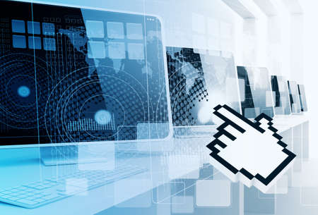 digital computer and hand cursor backgroundの写真素材