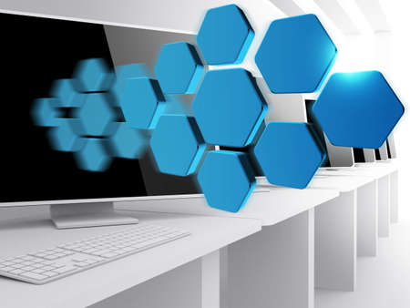 blank abstract diagram and computer room