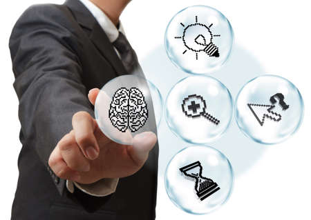business hand touch pixel icons in bubble diagram as conceptの写真素材