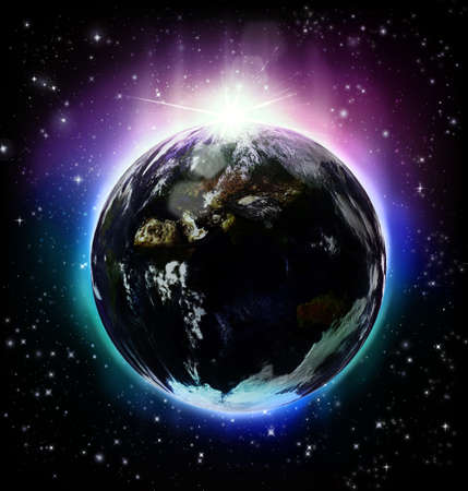 planet earth and sunriseの写真素材