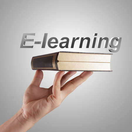hand writing a e-learning word conceptの写真素材