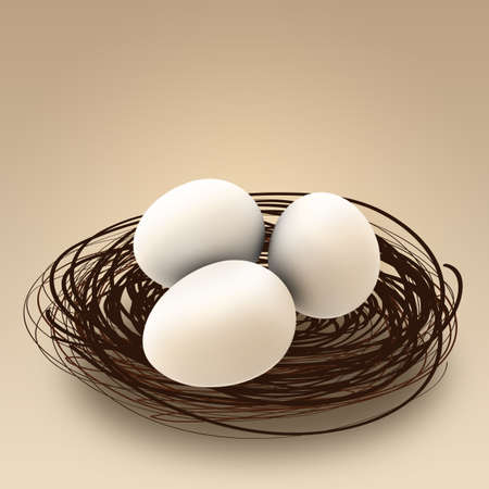 three eggs in a nestの写真素材
