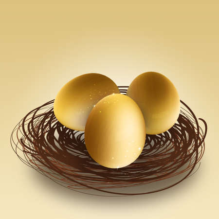 three eggs in a nestの写真素材