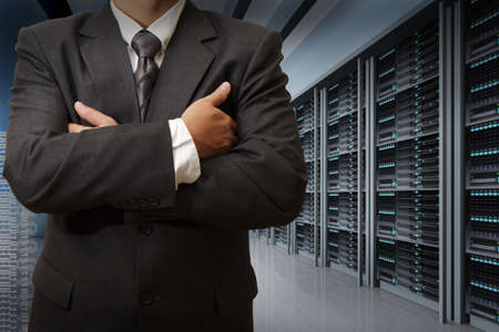 business man engineer in data center server roomの写真素材