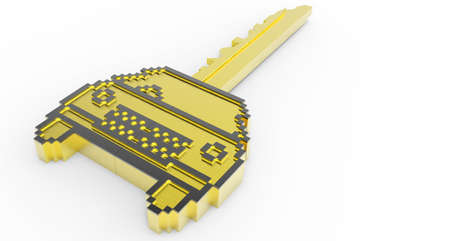 3d gold pixel car key icon as conceptの写真素材