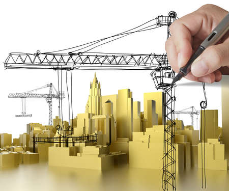 hand drawn golden building development conceptの写真素材