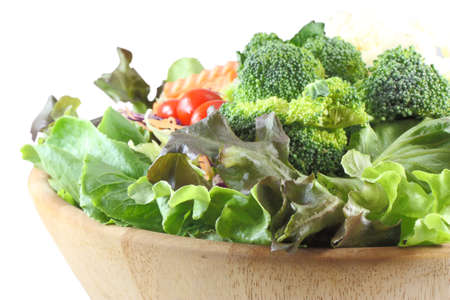 Wooden bowl of mixed saladの写真素材