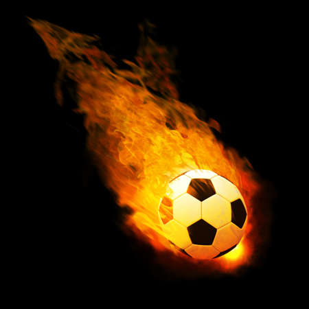 Horizontal image of soccer ball with foot of player kicking itの写真素材