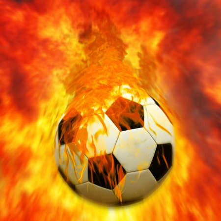 Horizontal image of soccer ball with foot of player kicking itの写真素材