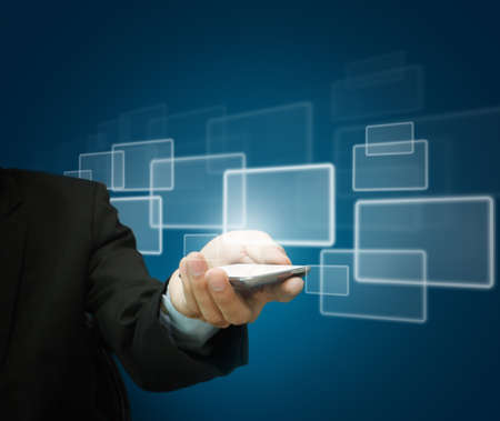 Touch screen mobile phone, in handの写真素材