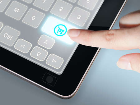Hands holding and point on digiの写真素材