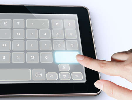 Hands holding and point on digiの写真素材