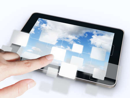 Hands holding and point on digiの写真素材