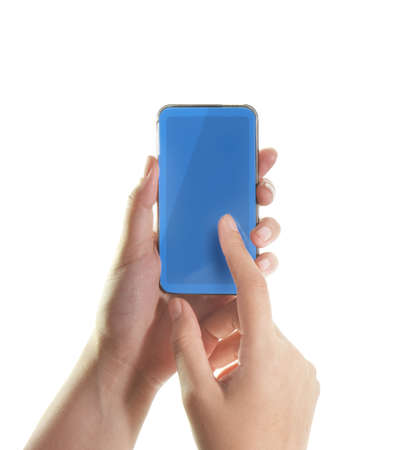 Touch screen mobile phone, in handの写真素材