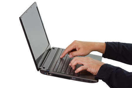 Close-up of typing male handsの写真素材