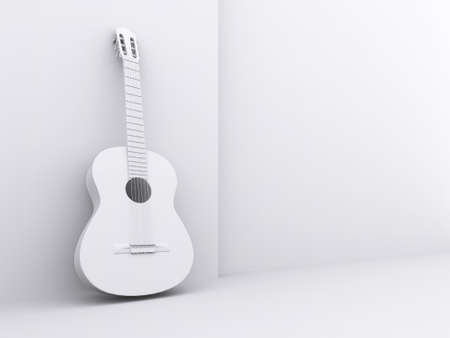 The image of a white guitar under the white backgroundの写真素材