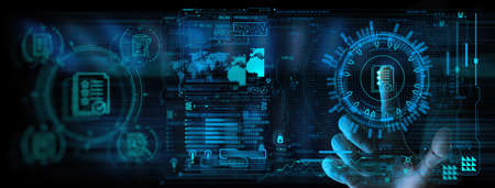 Hand touch icon of Document Management Data System Business Internet Technology Concept.の写真素材