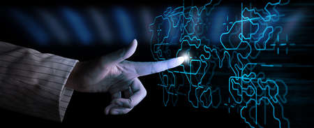 Businesswoman touching global network and data exchanges over the world with new technology interface.の写真素材