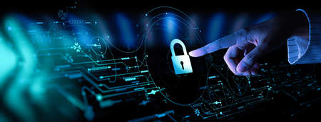 Data protection Cyber Security Privacy Business with Woman hand pointing with UI.Internet Technology...