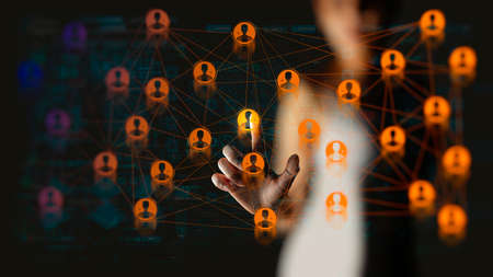 Businesswoman hand working global structure networking and data exchanges customer connection with...