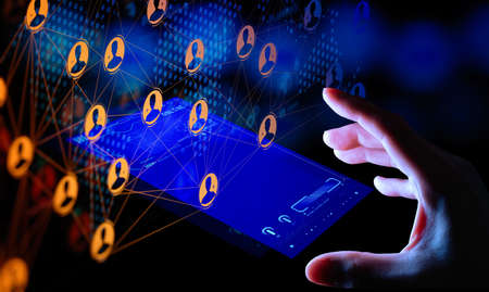 Business hand working global structure networking and data exchanges customer connection with new...