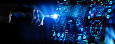 Business hand working with cryptocurrency and Ai conputer interface.