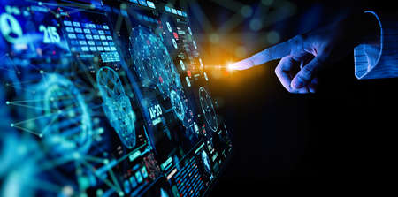 Business hand working with cryptocurrency and Ai conputer interface.の写真素材