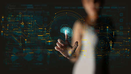 Artificial intelligence (AI) with machine deep learning and data mining and another modern computer...