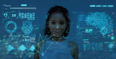 Facial Recognition System concept with Face Recognition and 3D scanning interface.