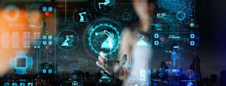 Wireless network and Connection technology concept with Abstract Bangkok city background in panorama...