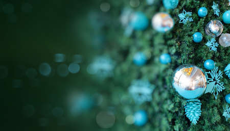 Christmas garland with ornaments and Season Wishes with copy spaceの写真素材