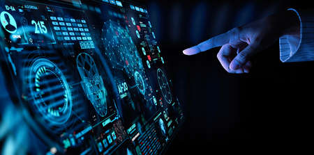 Business hand working with cryptocurrency and Ai conputer interface.
