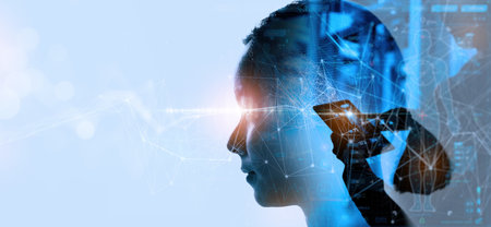 Double explosure of Medical technology concept working for Remote medicine and Electronic medical record with female doctor.の写真素材