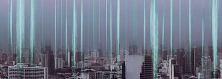 5G smart wireless digital city and social media networking systems.Concept of smart digital city with globalization abstract graphic showing connection network .の写真素材