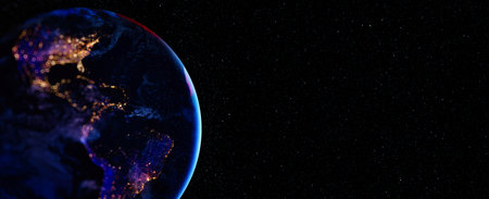 Planet earth globe view photos from space showing realistic earth surface and world map as in outer space point of view .の写真素材