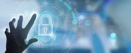 Cyber security and data protection. Businessman using modern computer protecting business and financial data with virtual network connection. Innovation technology develop smart solution.の写真素材