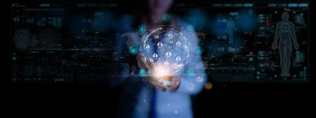 Medicine doctor using smartphone with patient diagnosis on medical healthcare global network interface and Medical technology and innovative concept.の写真素材