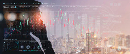 Businesswoman using smartphone on finance network connection on investor and Technology and...