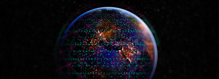 3d render Communication technology for internet business. Global world network and telecommunication...