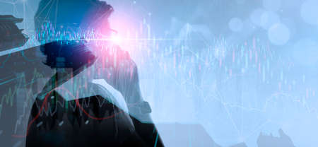 5G smart wireless digital city and double exposure of Young woman calling with smart phone.Mobile...