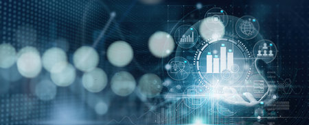 Business hand Worker holding Business analytics Big data analysis technology statistic future...