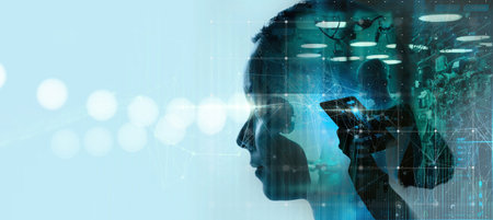 Double exposure of Medical technology concept working for Remote medicine and Electronic medical...