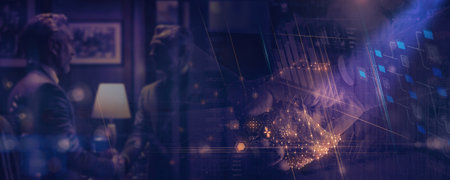 Businessman handshake for future of business Technology and digital marketing. Financial and banking...