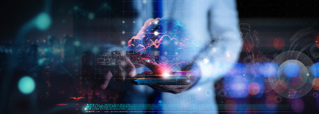 Cloud technology,Businessman smartphone  cloud computing icon network. , Cloud data transfer and...